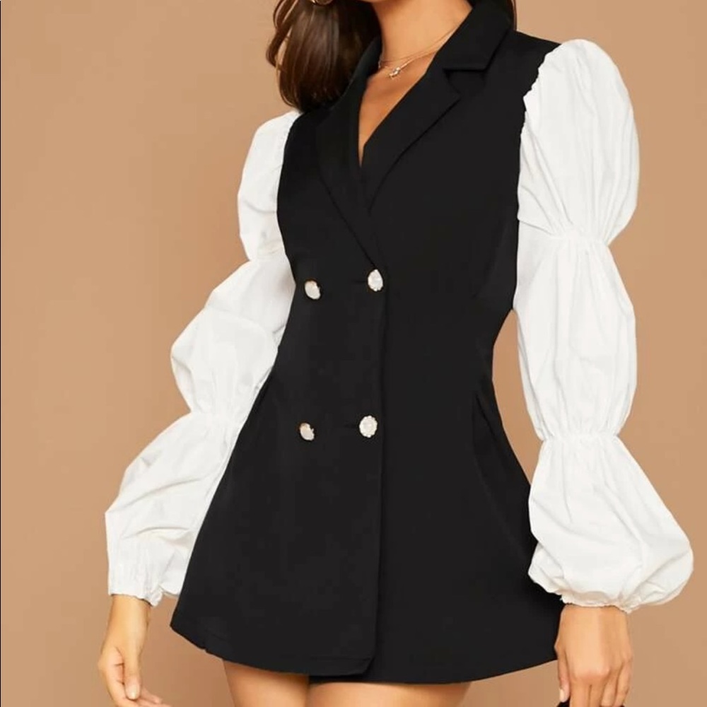 NWOT Contrast Lantern Sleeve Blazer Dress